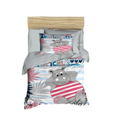 L'essentiel linge de maison PH124 Juego Funda Nórdica Bebé 100x150cm, Microsatén/Algodón, 3 Piezas Gris Blanco Rojo